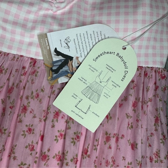 Blogilates Women’s Sweetheart Babydoll Dress - Pink Gingham Size Medium NWT - Picture 8 of 9